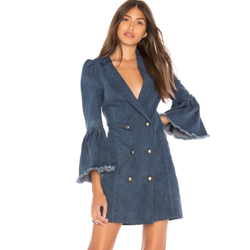 Ruffle Cuff Denim Blazer Dress from Revolve